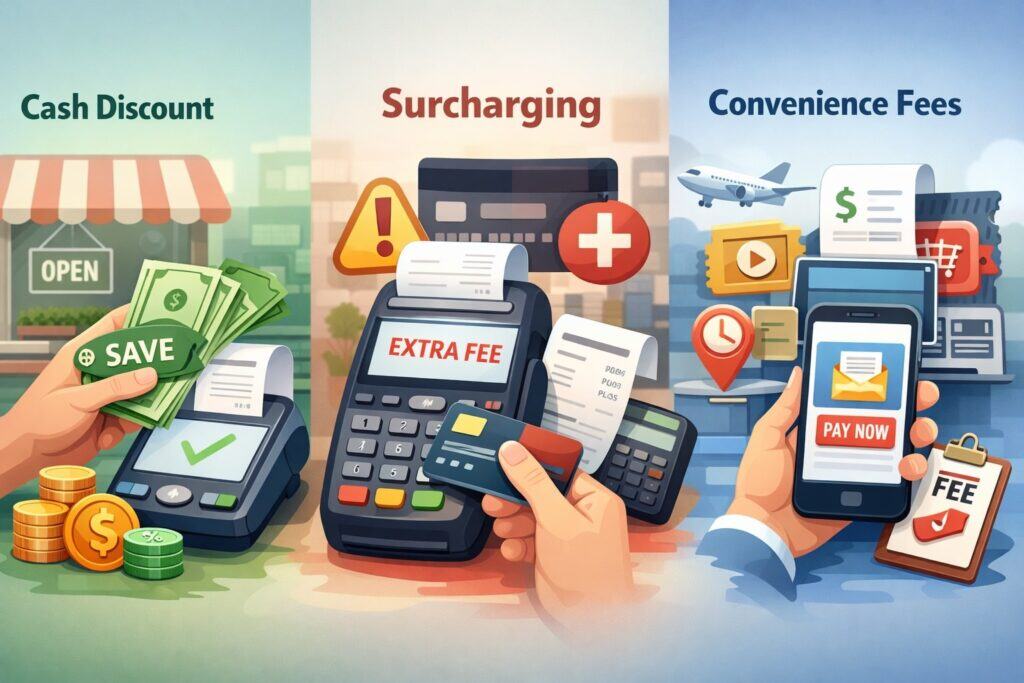 Cash discount programs vs surcharging vs convenience fees