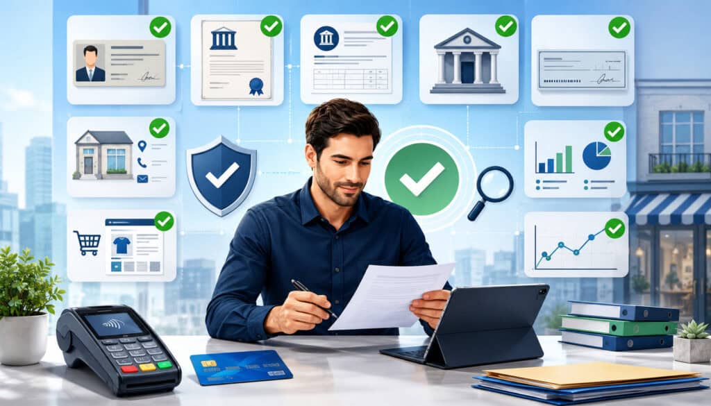 Merchant account approval documents and verification process