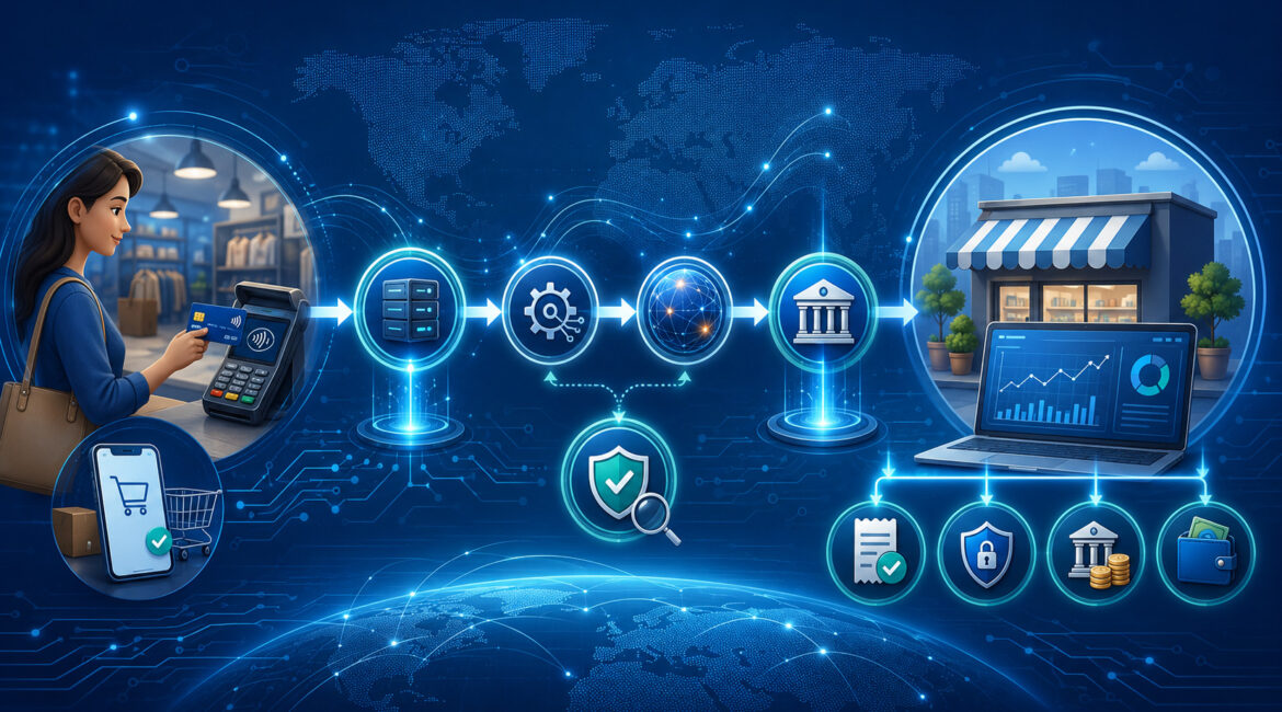 Credit card transaction flow from customer to merchant