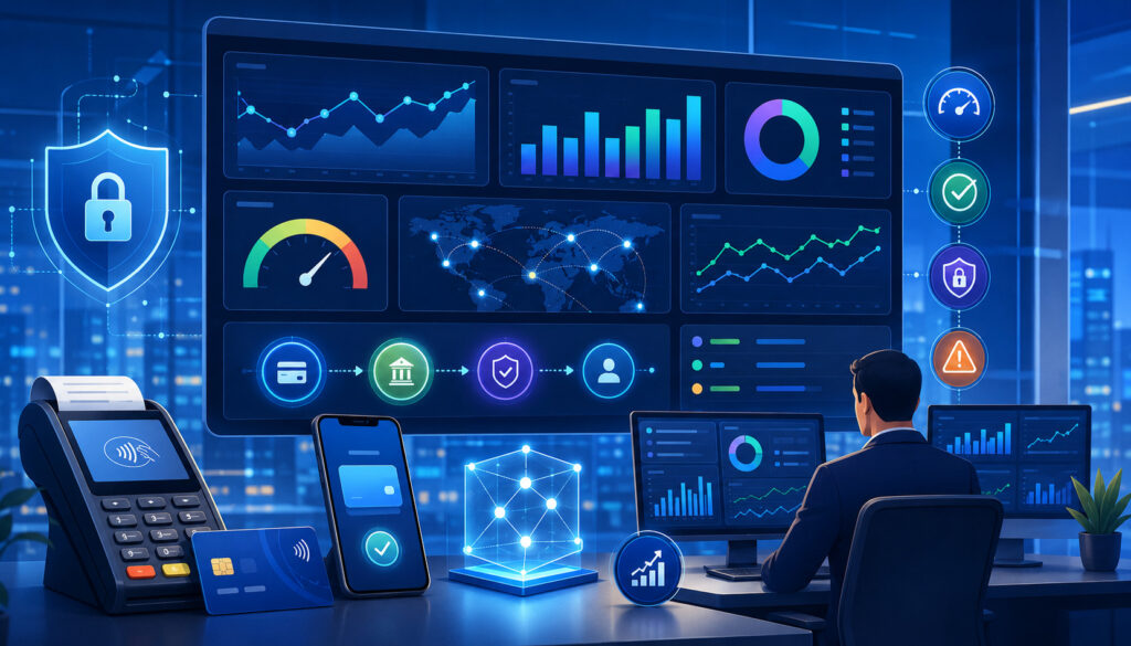 Payment processing performance monitoring dashboard illustration
