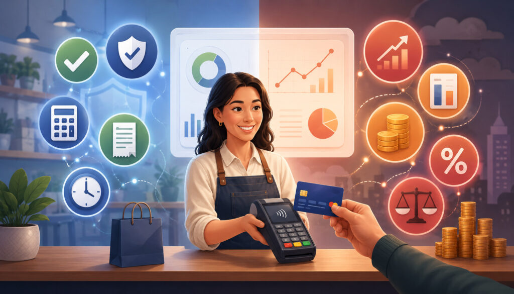 Flat-rate pricing benefits and limitations illustration for payment processing blog