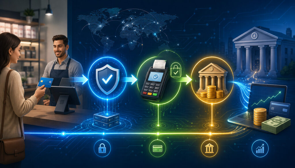 Payment authorization, capture, and settlement flow illustration