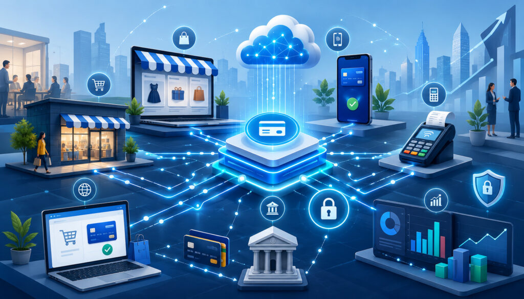 Scalable payment infrastructure connecting business systems and digital payments