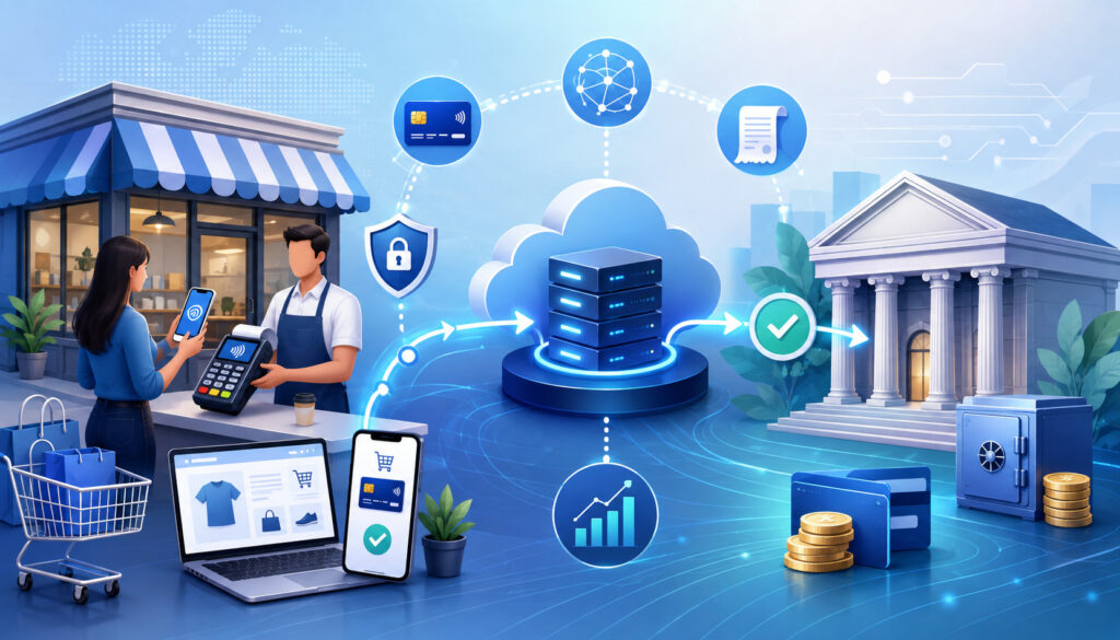 Merchant account and payment processor transaction flow illustration