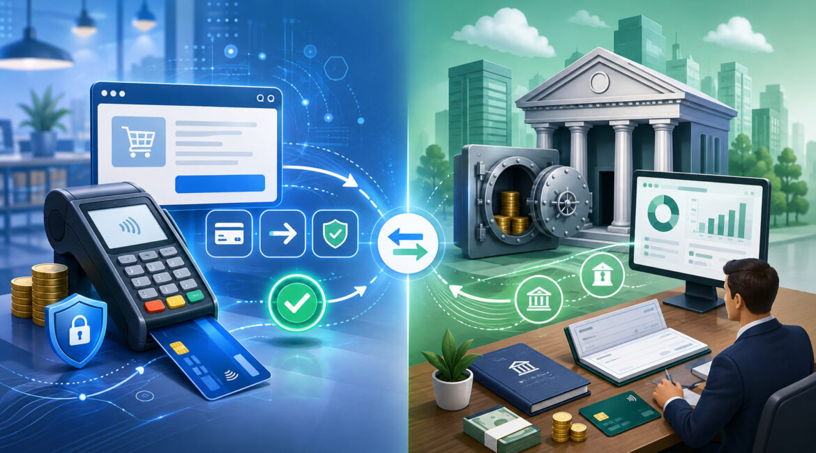 Merchant account payment processing compared with a business bank account