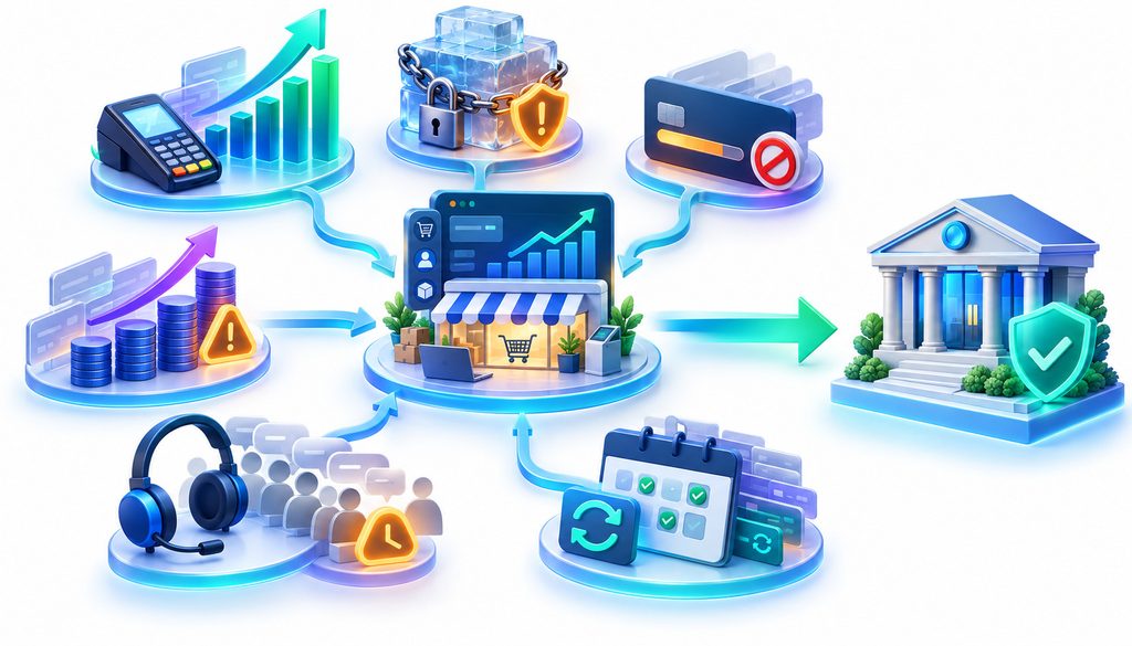 Signs a merchant has outgrown a payment aggregator including volume growth, funding holds and processing limits