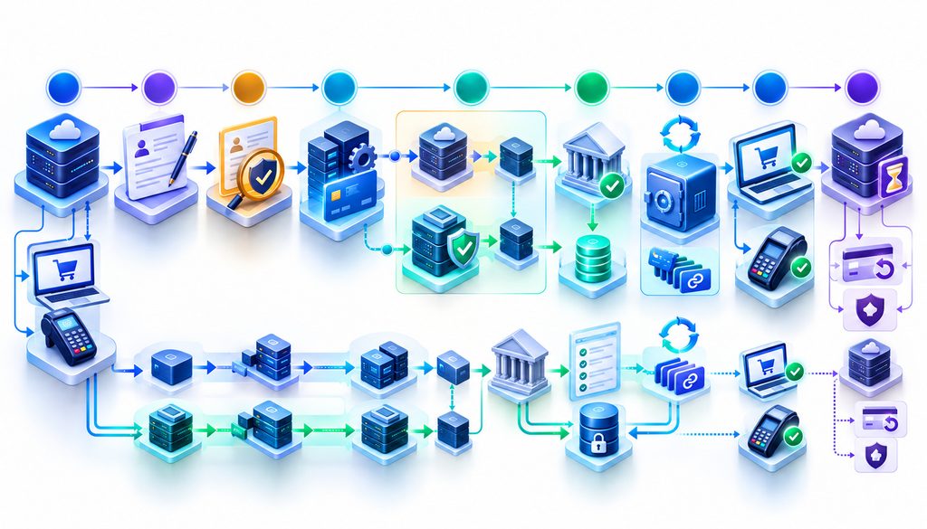 Dedicated merchant account migration sequence from aggregator underwriting through parallel processing and final cutover